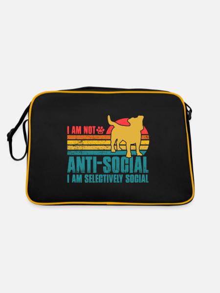 I am not anti-social I am selectively Jack Russell - Retro Tasche - Schwarz/Gold - Hinten