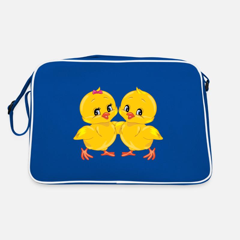 Zwei nette lächelnde Küken Retro Tasche