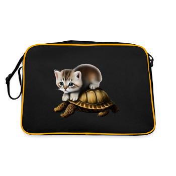 Cat on turtle - Retro Bag - black/gold - Back