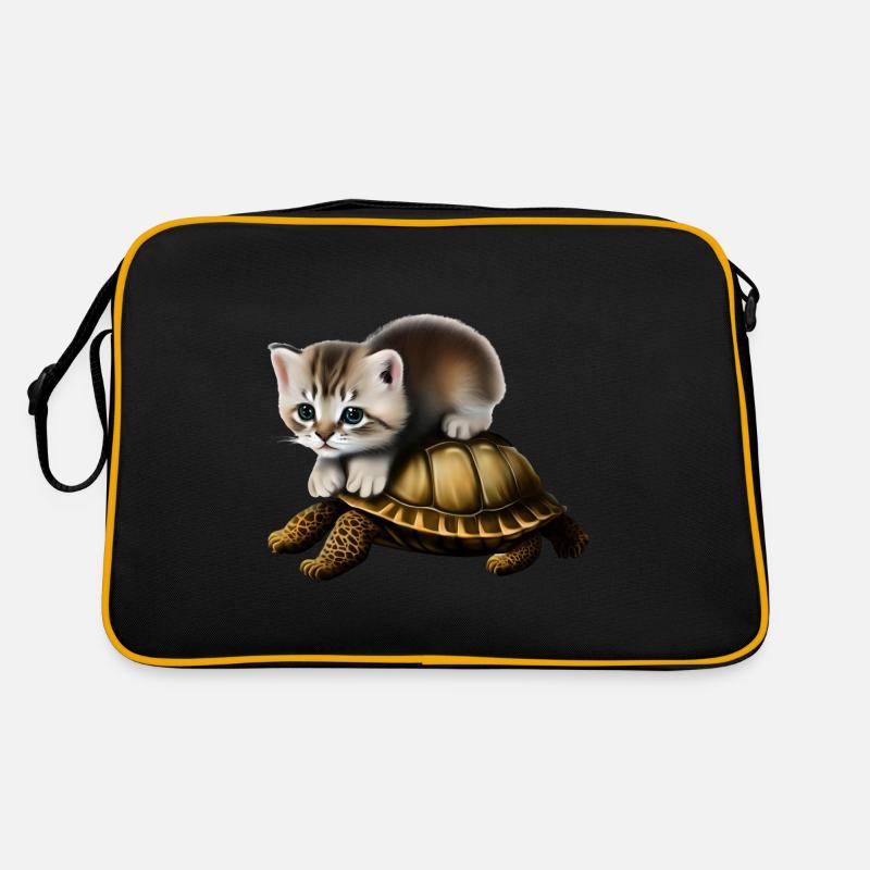 Cat on turtle Retro Bag