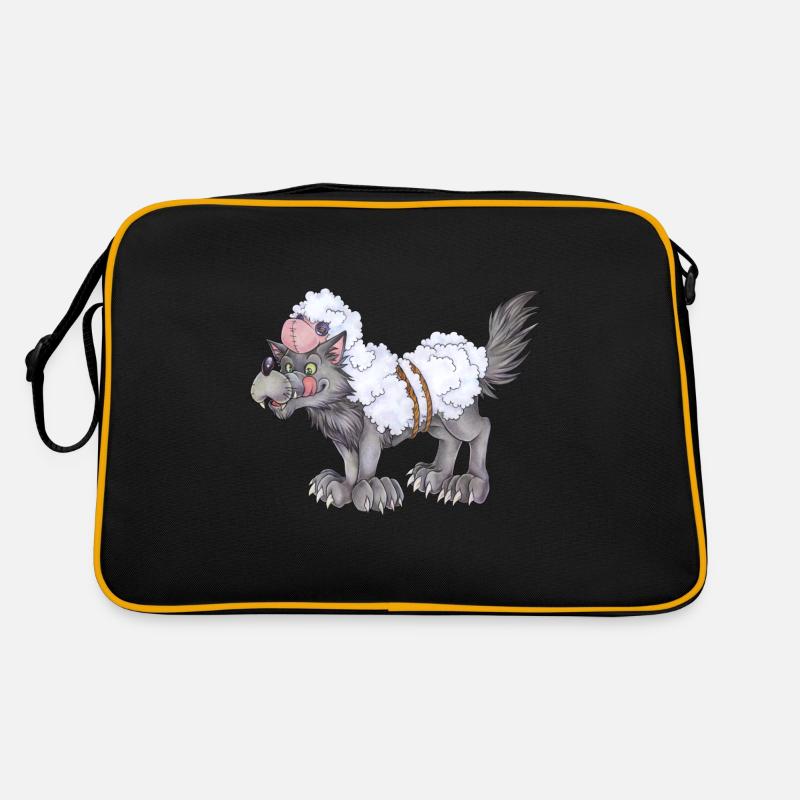 Lustiger Wolf im Schafspelz Geschenk Humor - Retro Tasche - Schwarz/Gold
