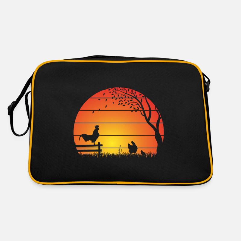 Poulets Coucher de soleil - Sac Retro - noir/or