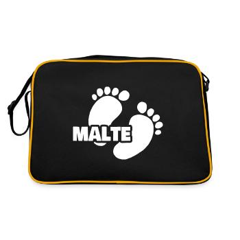 Geburt Malte - Retro Tasche - Schwarz/Gold - Hinten