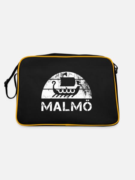 Wikinger Schiff Malmö Schweden Sverige Geschenk - Retro Tasche - Schwarz/Gold - Hinten