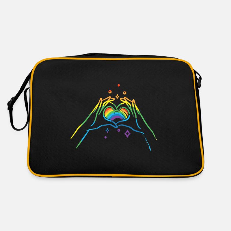 CSD LGBT Hände formen Regenbogen Herz Pride Retro Tasche