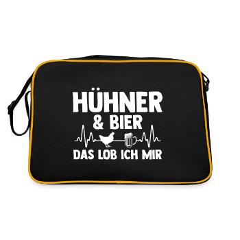 Huhn Landwirt Bauernhof Bier Hühner - Retro Tasche - Schwarz/Gold - Hinten