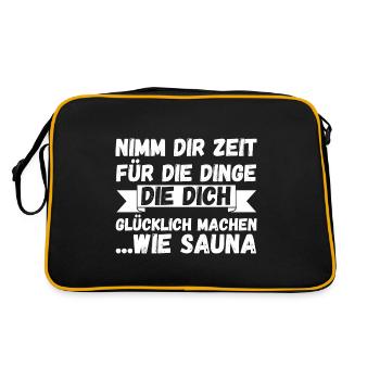 Wellness Saunagänger Saunieren Saunierer Sauna - Retro Tasche - Schwarz/Gold - Hinten