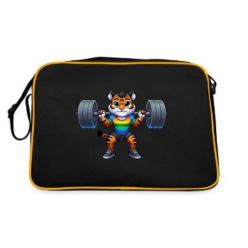 Rainbow Tiger Squatting In The Gym - Retro Bag - black/gold - Back