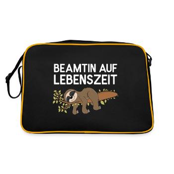Faultier Beamtin auf Lebenszeit Faultierspruch - Retro Tasche - Schwarz/Gold - Hinten
