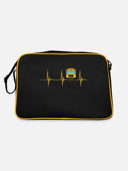 Schulbus Fahrer Liebhaber Bus Herzschlag EKG Puls - Retro Tasche - Schwarz/Gold - Hinten