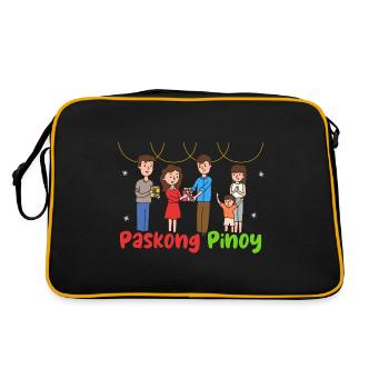 Paskong Pinoy Weihnachtsdesign für Filipinos - Retro Tasche - Schwarz/Gold - Hinten