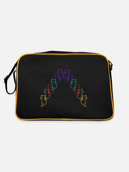 80er Regenbogen Katzen Gay Pride LGBT - Retro Tasche - Schwarz/Gold - Hinten