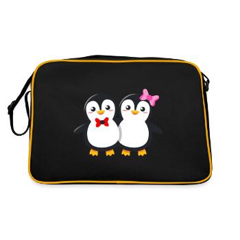Cute penguin couple with bow and bow tie - Retro Bag - black/gold - Back