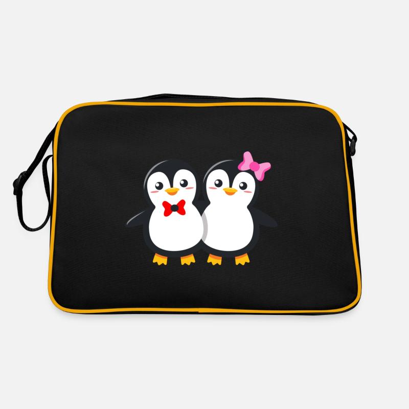 Cute penguin couple with bow and bow tie Retro Bag