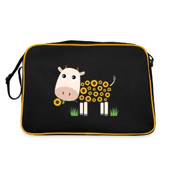 Cow with sunflowers instead of fur - Retro Bag - black/gold - Back