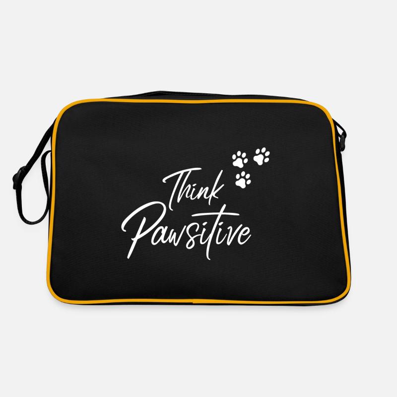 Think Pawsitive Positiv Denken Hunde Pfote Tatze - Retro Tasche - Schwarz/Gold