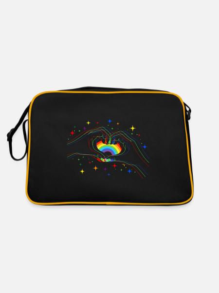 CSD LGBT Hände formen Regenbogen Herz Pride - Retro Tasche - Schwarz/Gold - Hinten