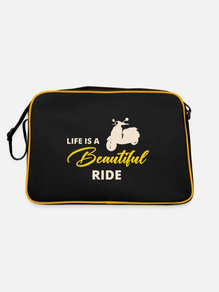 Roller Fahrer Scootering Motorrad Racer Fahrt - Retro Tasche - Schwarz/Gold - Hinten