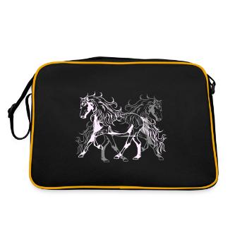 Himmlisch Wildpferde Hengst Reiter Pferdenarr - Retro Tasche - Schwarz/Gold - Hinten