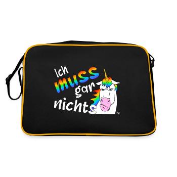 Lustiges böses Einhorn, ich muss gar nichts - Retro Tasche - Schwarz/Gold - Hinten