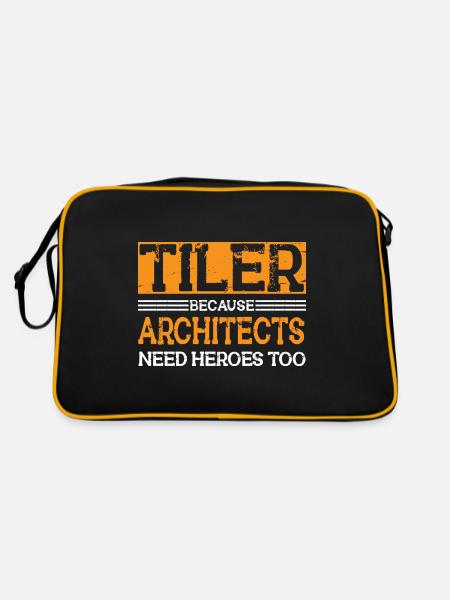 Lustiger Fliesenleger Spruch Handwerker - Retro Tasche - Schwarz/Gold - Hinten