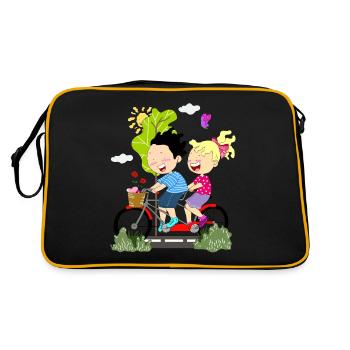 Fahrrad Paar geschenk shirt - Retro Tasche - Schwarz/Gold - Hinten