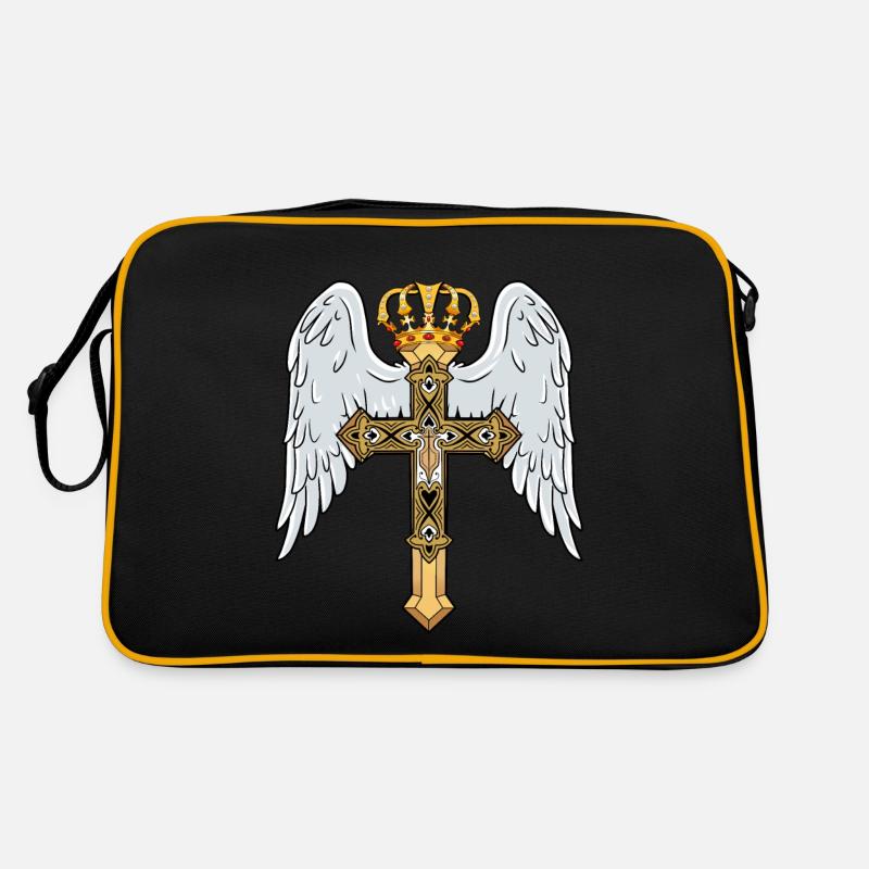 Himmlisches Kreuz mit Krone - Retro Tasche - Schwarz/Gold