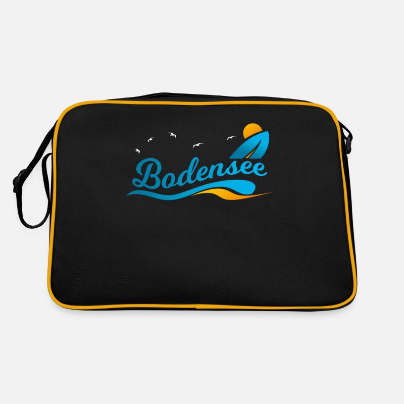 Bodensee Alpen Geschenk Shirt - Retro Tasche - Schwarz/Gold