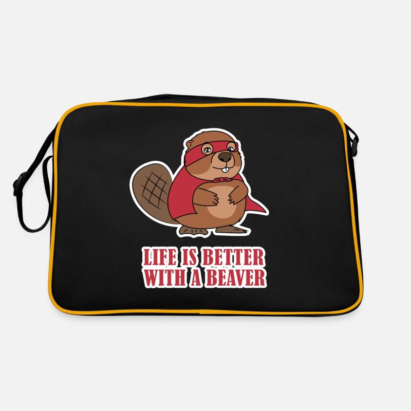 Superheld Biber Fluss Leben Schwimmen Geschenk Retro Tasche