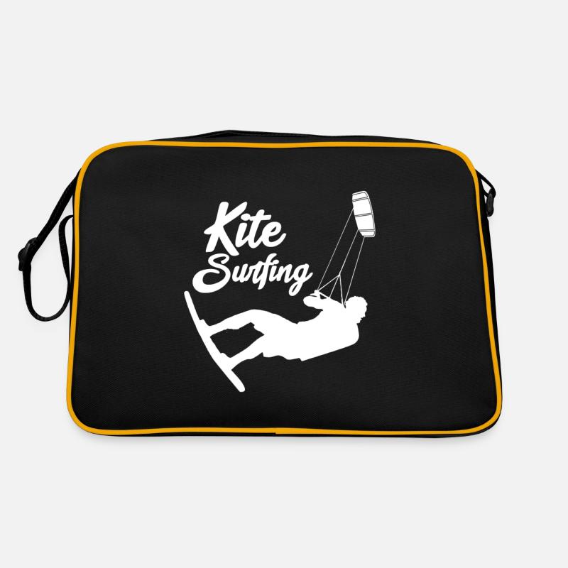 Kite Surfer am Stand - Blue Colour - Retro Tasche - Schwarz/Gold