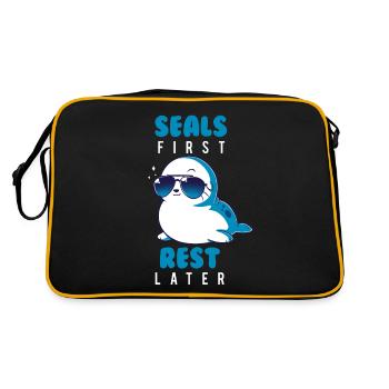 Robbe Tier Sommer Geschenk - Retro Tasche - Schwarz/Gold - Hinten