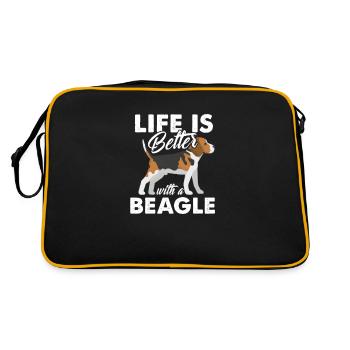 Beagle Hund Hunde Welpe Haustier Beagles Geschenk - Retro Tasche - Schwarz/Gold - Hinten