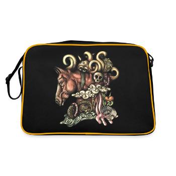 Pferdegekritzel flach - Retro Tasche - Schwarz/Gold - Hinten
