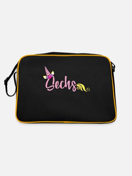 6 Sechs Jahre Kindergeburtstag Einhorn Geschenk - Retro Tasche - Schwarz/Gold - Hinten