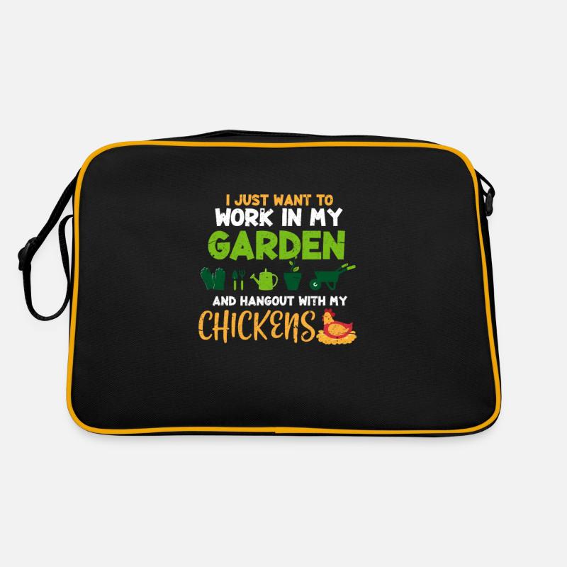 Garten Hühnerstall - Retro Tasche - Schwarz/Gold