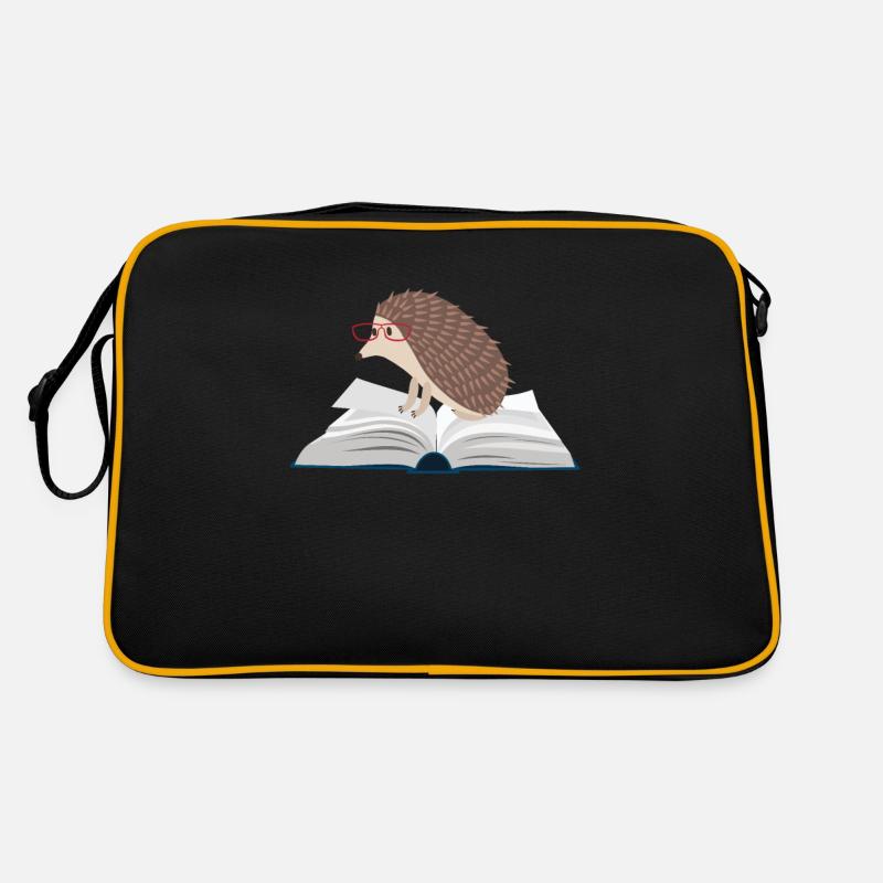 Igel Buch Süß Lesen Tierliebe Igelmama Geschenk - Retro Tasche - Schwarz/Gold