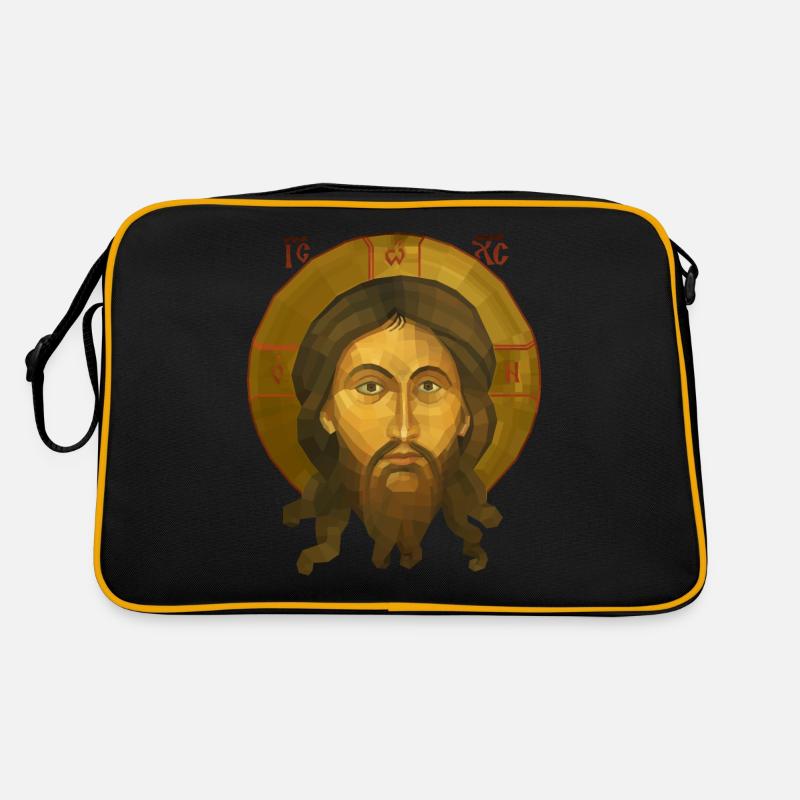 Jesus Christus-Ikone - Der Mandilion Christus - Retro Tasche - Schwarz/Gold