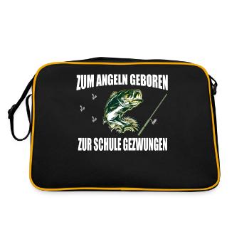 Angeln ZUM ANGELN GEBOREN ZUR SCHULE GEZWUNGEN - Retro Tasche - Schwarz/Gold - Hinten