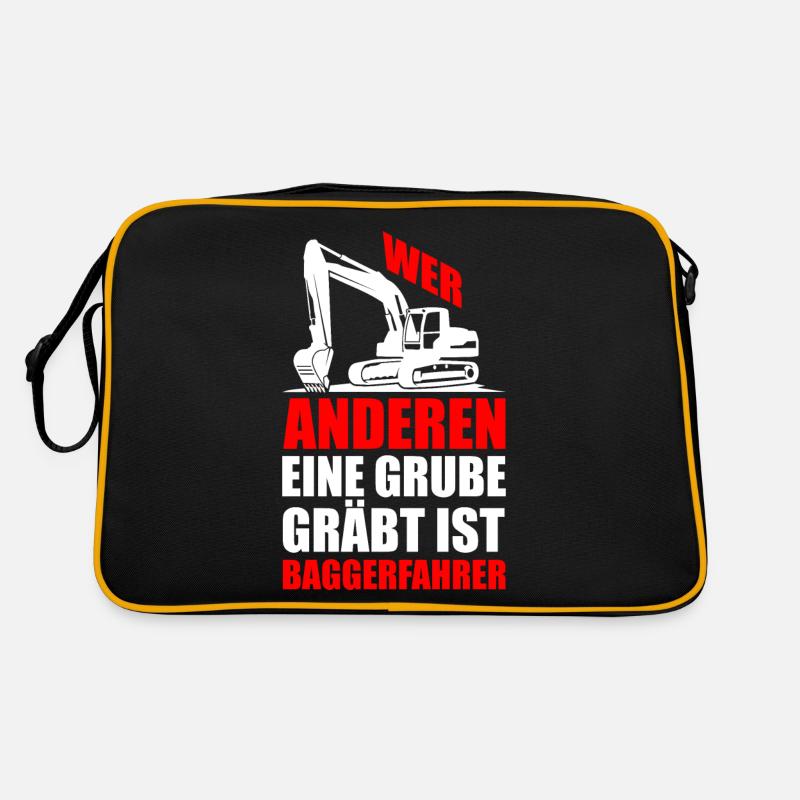 Lustiger Spruch Bagger Baggern Geschenkidee - Retro Tasche - Schwarz/Gold