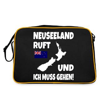 Neuseeland Ruft Und Ich Muss Gehen Backpacker - Retro Tasche - Schwarz/Gold - Hinten