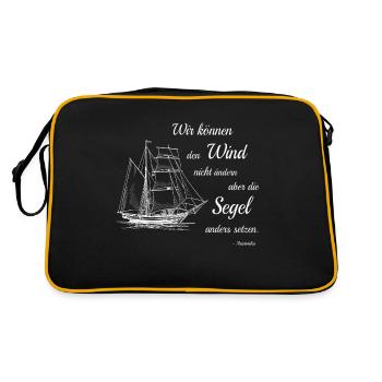 Wir Können Den Wind Nicht Ändern Aristoteles Zitat - Retro Tasche - Schwarz/Gold - Hinten