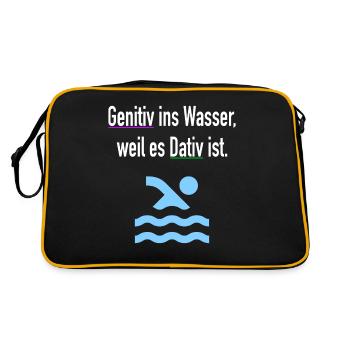 Genitiv Ins Wasser Weil Es Dativ Ist Grammatik - Retro Tasche - Schwarz/Gold - Hinten