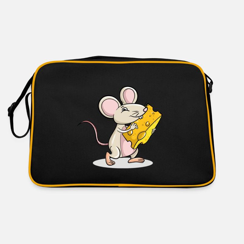 Maus hält Käse - Retro Tasche - Schwarz/Gold