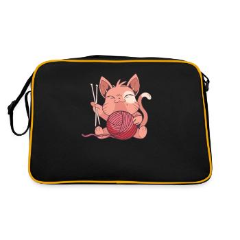 Süsse Strick Katze Stricken Häckeln Wolle Geschenk - Retro Tasche - Schwarz/Gold - Hinten