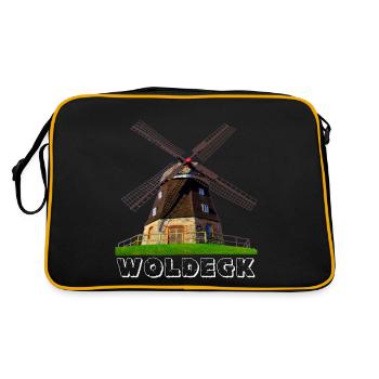 Windmühle Woldegk - Retro Tasche - Schwarz/Gold - Hinten