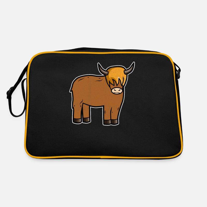 Schottisches Hochlandrind Highlander - Retro Tasche - Schwarz/Gold