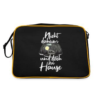 Camping Sprüche | Nicht daheim und doch Zuhause - Retro Tasche - Schwarz/Gold - Hinten