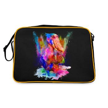 Schuhschnabel Vogel Aquarell Wasserfarben Geschenk - Retro Tasche - Schwarz/Gold - Hinten