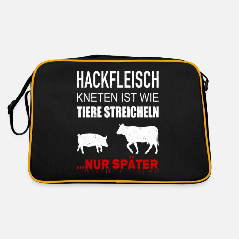 Hackfleisch Kneten Ist Wie Tiere Streicheln - Retro Tasche - Schwarz/Gold