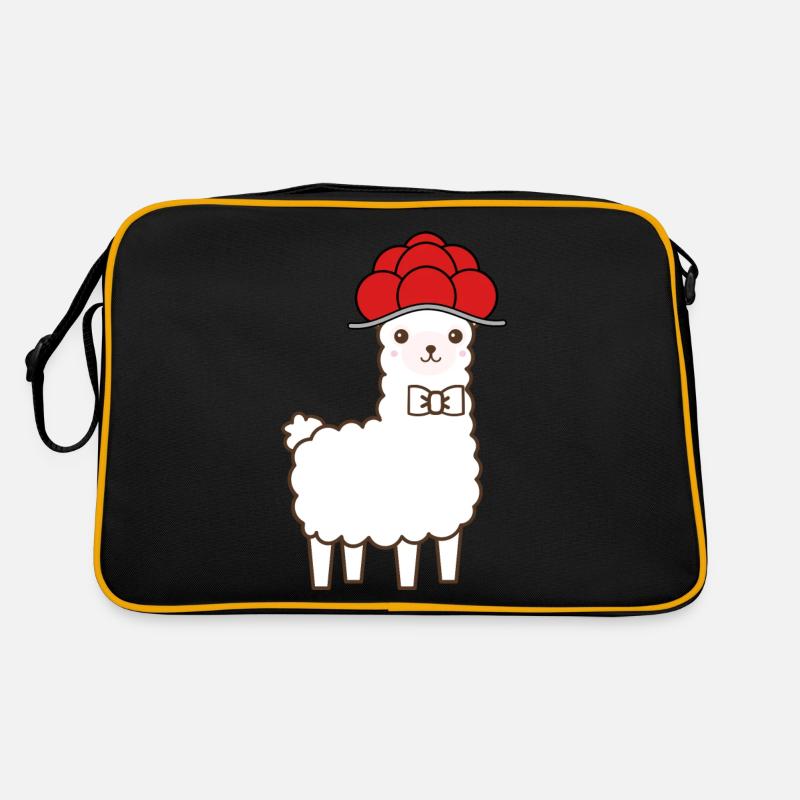 Schwarzwald Lama Alpaka - Schwarzwald Mädel Bub - Retro Tasche - Schwarz/Gold